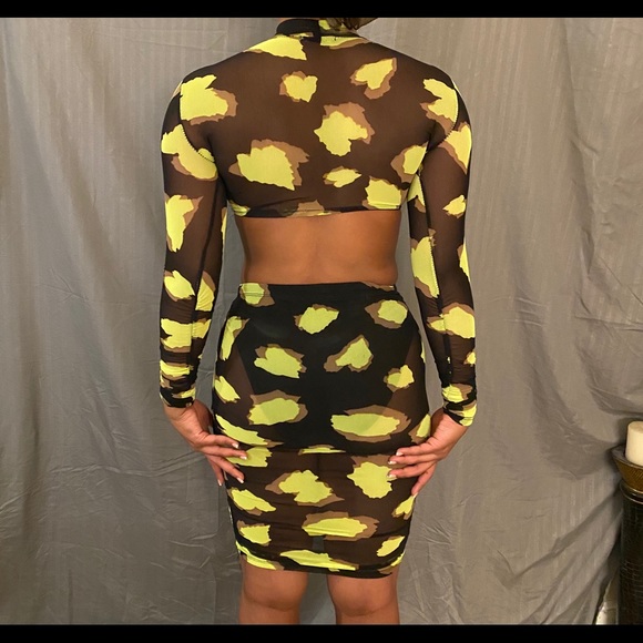 Neon 2 Piece Crop Top and Skirt Set - Picture 2 of 5